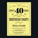 aniversário de 40 anos Convite Preto e Amarelo<br><div class="desc">aniversário de 40 anos Convite para Tipografia Preta e Amarela. Fundo preto e amarelo. Aniversário Adulto. Homens ou Mulheres Aniversário. Meninos Meninos ou Meninas Meninas Meninas Adolescentes Convidam. 13 15 16º 18º 20 21rua 30 40º 50º 60º 80 de 70 100º. Qualquer Idade. Para mais personalização, clique no botão "Personalizar"...</div>