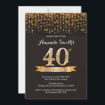 aniversário de 40 anos Convite Preto e Largura Dou<br><div class="desc">Convite para aniversário de 40 anos. Glitter preto e Dourado. Convite para Festas de aniversário de adultos. Mulheres ou Homens Bday Bash. Para mais personalização,  clique no botão "Personalizar" e use nossa ferramenta de design para modificar este modelo.</div>