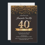 aniversário de 40 anos Convite Preto e Largura Dou<br><div class="desc">Convite para aniversário de 40 anos. Glitter preto e Dourado. Convite para Festas de aniversário de adultos. Mulheres ou Homens Bday Bash. Para mais personalização,  clique no botão "Personalizar" e use nossa ferramenta de design para modificar este modelo.</div>