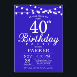 aniversário de 40 anos Convite Real Azul<br><div class="desc">aniversário de 40 anos com luzes de cordas. Fundo Azul Real. 13 15 16º 18º 20 21 rua 30 40º 50º 80 de 60º 70 de 100º,  qualquer idade. Para mais personalização,  clique no botão "Personalizar" e use a ferramenta design para modificar este modelo.</div>