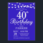 aniversário de 40 anos Convite Real Azul<br><div class="desc">aniversário de 40 anos com luzes de cordas. Fundo Azul Real. 13 15 16º 18º 20 21rua 30 40º 50º 60º 80 de 70 100º,  qualquer idade. Para mais personalização,  clique no botão "Personalizar" e use nossa ferramenta de design para modificar este modelo.</div>