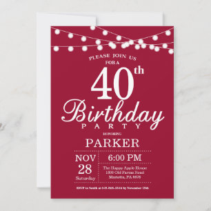 aniversário de 40 anos Convite Vermelho Borgonha