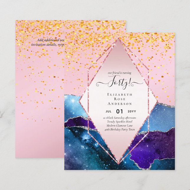 aniversário de 40 anos Convites de festas Glitter  (Frente/Verso)