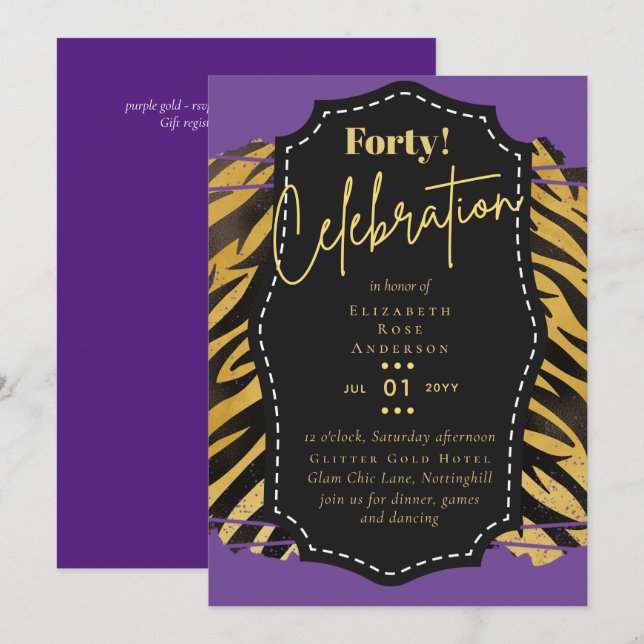 aniversário de 40 anos Convites de festas Glitter  (Frente/Verso)