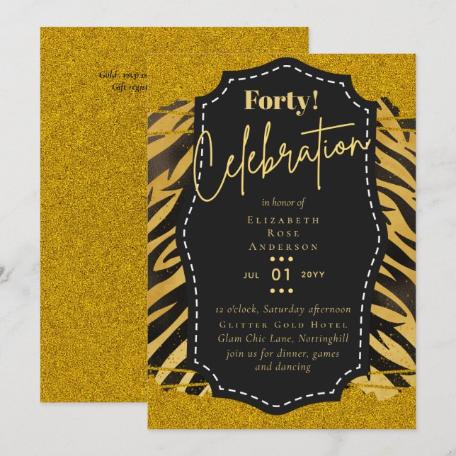aniversário de 40 anos Convites de festas Glitter  (Frente/Verso)