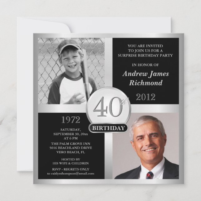 aniversário de 40 anos - Convites Então e Agora Fo (Frente)