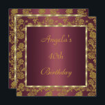 aniversário de 40 anos de convite ouro Borgonha fl<br><div class="desc">convite aniversário de 40 anos gold Burgundy floral todos os convites eventos personalizáveis em todas as ocasiões elegante</div>