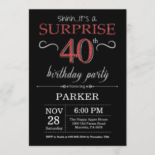 aniversário de 40 anos de Convite Surpresa Preto 