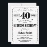 aniversário de 40 anos de convite surpresa preto e<br><div class="desc">aniversário de 40 anos Surpresa: Tipografia Preta e Branca. Fundo preto e branco. Aniversário Adulto. Homens ou Mulheres Aniversário. Meninos Meninos ou Meninas Meninas Meninas Adolescentes Convidam. 13 15 16º 18º 20 21rua 30 40º 50º 60º 80 de 70 100º. Qualquer Idade. Para mais personalização, clique no botão "Personalizar" e...</div>