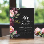 Aniversário de 40 anos de Orçamento Convite Floral<br><div class="desc">Celebre o seu marco com um moderno convite de aniversário de 40 anos moderno, com flores ricas de burgundy e blush. Este elegante design combina tons profundos e dramáticos com sotaques românticos e suaves, perfeitos para estabelecer uma sofisticada e convidativa atmosfera. O arranjo floral impressionante adiciona um toque de luxo,...</div>