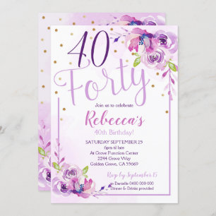 aniversário de 40 anos de Roxo Convite 40