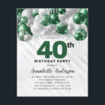 Aniversário de 40 anos do Balão de Silver Verde de<br><div class="desc">Glam Moderno Emerald Green Silver Balão Glitter Desperta Qualquer Convite De Aniversário De Idade</div>