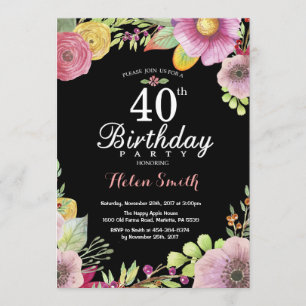aniversário de 40 anos Floral Convite para Mulher