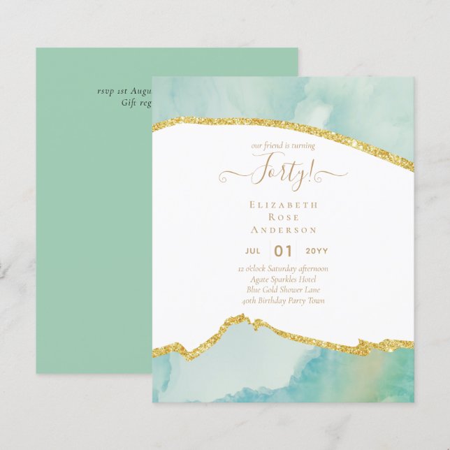 aniversário de 40 anos Invoca Glamor Girly Modern  (Frente/Verso)