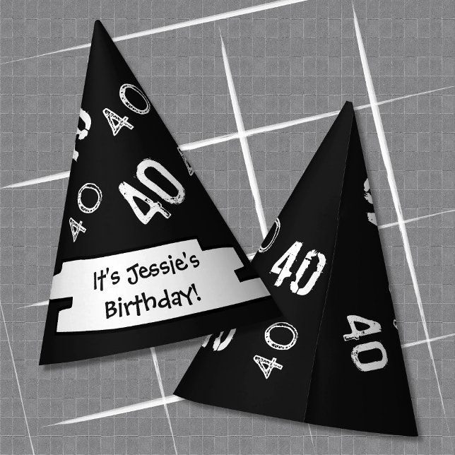 aniversário de 40 anos Personalizar o chapéu da Pa (Depiction of Front and Back of Paper Party Hat)