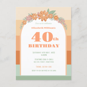 aniversário de 40 anos retro floral convite
