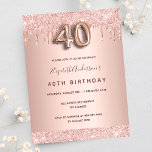 aniversário de 40 anos rosa dourado pink convite<br><div class="desc">Um convite moderno, na moda e glamouroso para um aniversário de 40 anos. Um fundo rosa com pingos, pintura pingando. O nome é escrito com um moderno e escuro, rosa dourado, escrito com letra de estilo manuscrito. Personalize e adicione os detalhes da sua festa. O número 40 é escrito com...</div>