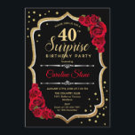 Aniversário de 40 anos Surpresa - Convite vermelho<br><div class="desc">Convite para aniversário de 40 anos surpresa. Preto feminino,  design vermelho com ouro brilhante falso. Apresenta rosa vermelha,  fonte de script e confetti. Perfeito para uma bolsa mensageifesta de aniversario elegante. Pode ser personalizado para mostrar qualquer idade. Envie-me uma mensagem se precisar de mais personalização.</div>