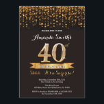 Aniversário de 40 anos Surpresa de Convite Preto e<br><div class="desc">Convite para aniversário de 40 anos surpresa. Glitter preto e Dourado. Convite para Festas de aniversário de adultos. Mulheres ou Homens Bday Bash. Para mais personalização,  clique no botão "Personalizar" e use nossa ferramenta de design para modificar este modelo.</div>