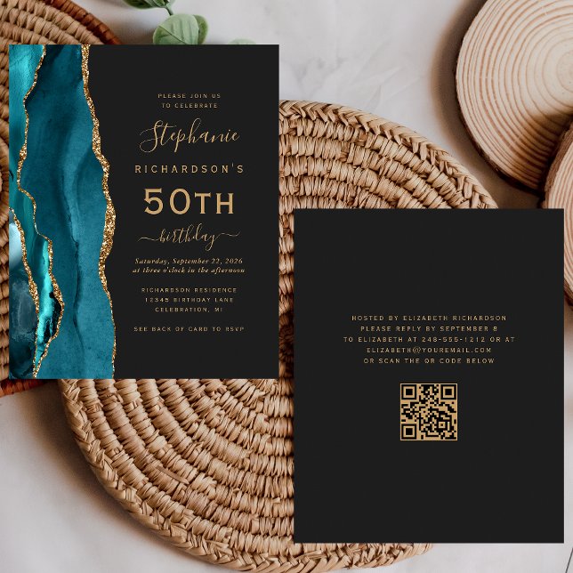 Aniversário de 50 anos com código QR de Ágata Teal (Criador carregado)