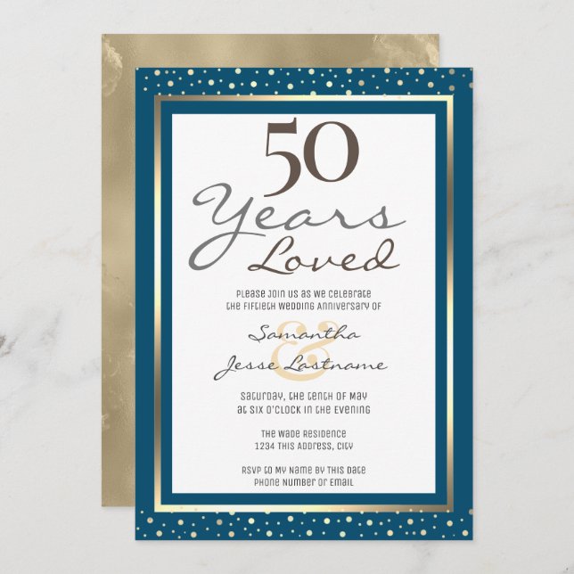 Aniversário de 50 anos de Casamento Convite Elegan (Frente/Verso)