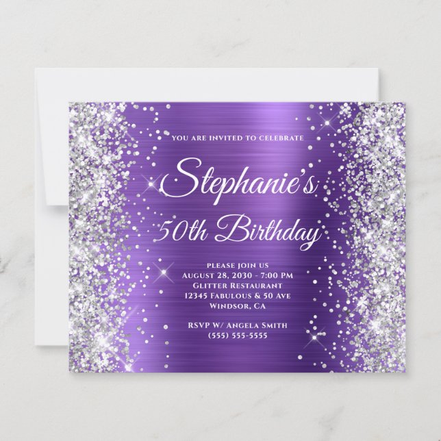 Aniversário de 50 anos em Glitter Prateado e Âmbar (Frente)
