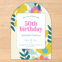 aniversário de 50 anos floral moderno colorido bon