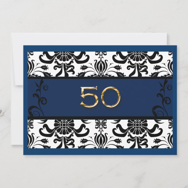 Aniversário de 50 anos, folha de ouro, convite (Frente)