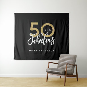 aniversário de 50 anos tapeçaria moderna preta e d