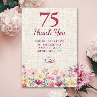 Aniversário de 75 anos Elegante Agradecimento Flor