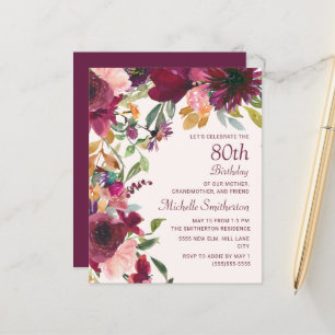 Aniversário de 80 anos Avó Floral Borgonha