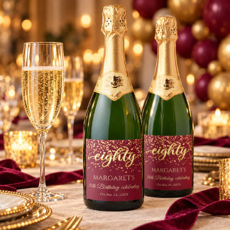 Aniversário de 80 anos Burgundy e Dourado Elegante
