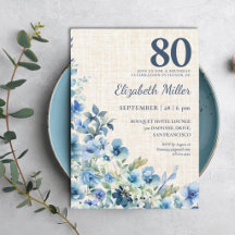 Aniversário de 80 anos Elegante Convite de Linho B
