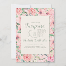 Aniversário de 80 anos Floral Aguarela Rosa Mentol
