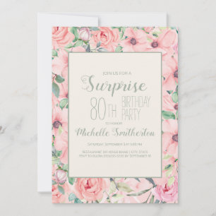 Aniversário de 80 anos Floral Aguarela Rosa Mentol