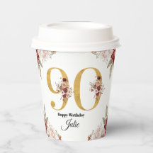 Aniversário de 90 anos Dourado e Borgonha Floral P