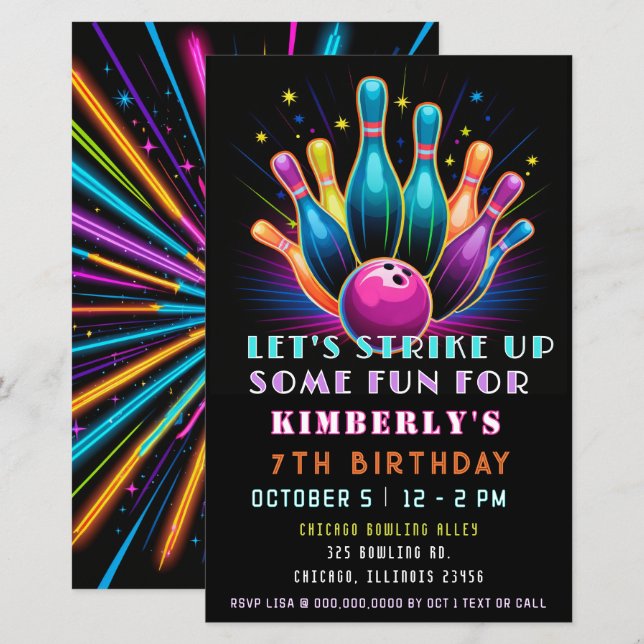 Aniversário de Boliches Neon Glow (Frente/Verso)