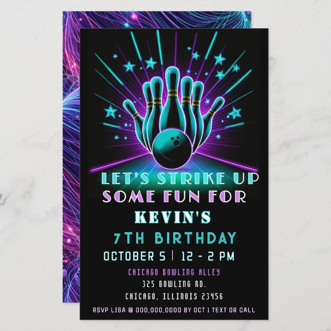 Aniversário de Boliches Neon Glow (Frente/Verso)