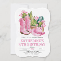 Aniversário de Cactus Watercolor Pink West Cowgirl