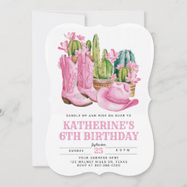 Aniversário de Cactus Watercolor Pink West Cowgirl