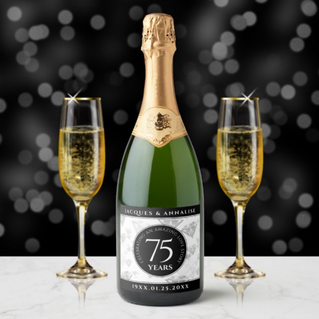 Aniversário de Casamento de Diamante Elegante 75 (75th Wedding Anniversary Champagne Label Cover Photo.)