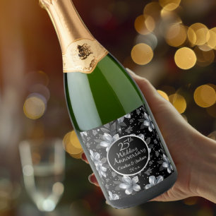 Aniversário de Casamento Floral do 25 Silver Glitt