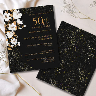 Aniversário de Casamento Preto Dourado Floral 50º
