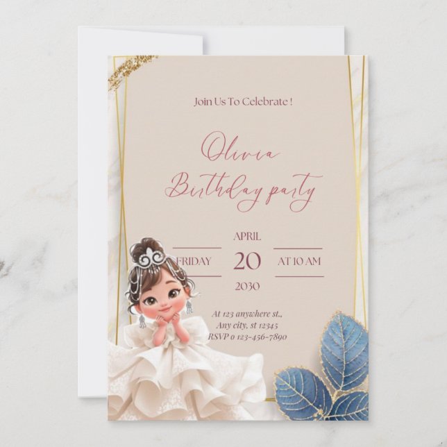 Aniversário de convite para princesa pequena (Frente)