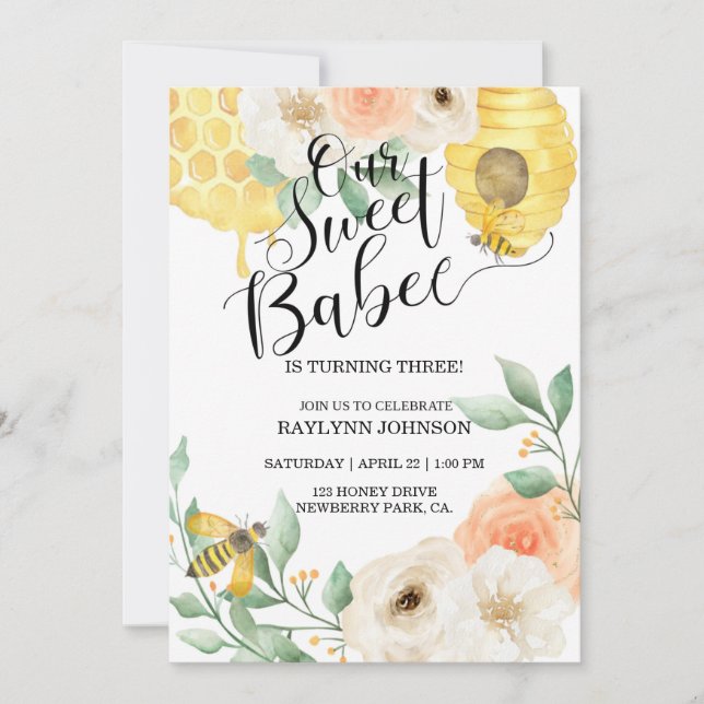 Aniversário de criança, abelha de mel, abelha temá (Frente)