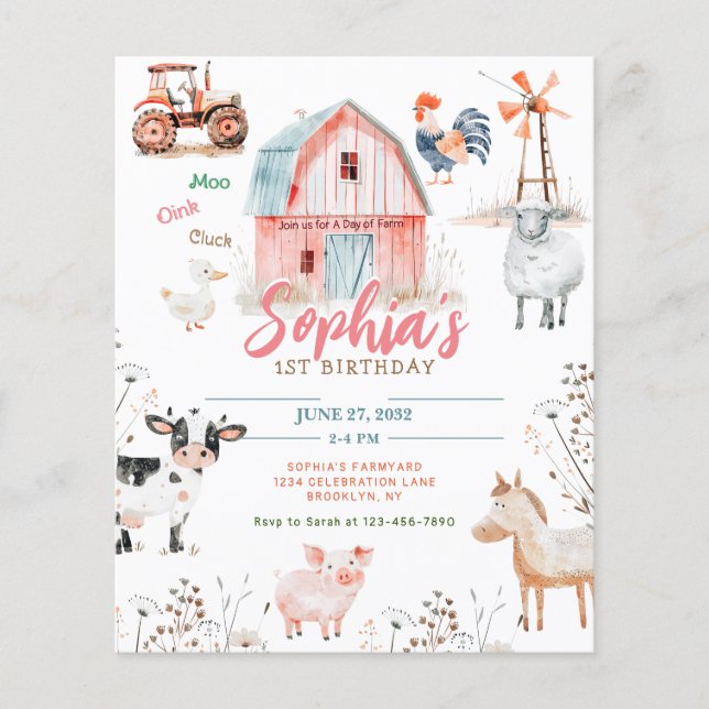 Aniversário de criança de animais de quintal (Frente)