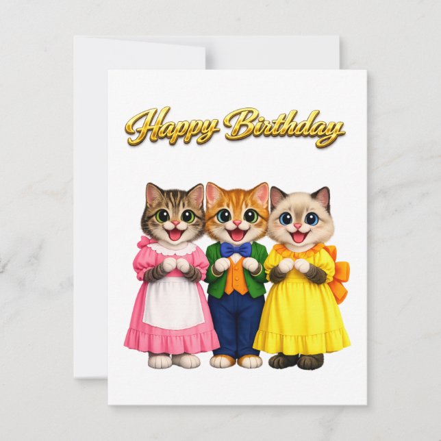 Aniversário de Gatinhos Alegres e Coloridos ao Est (Frente)