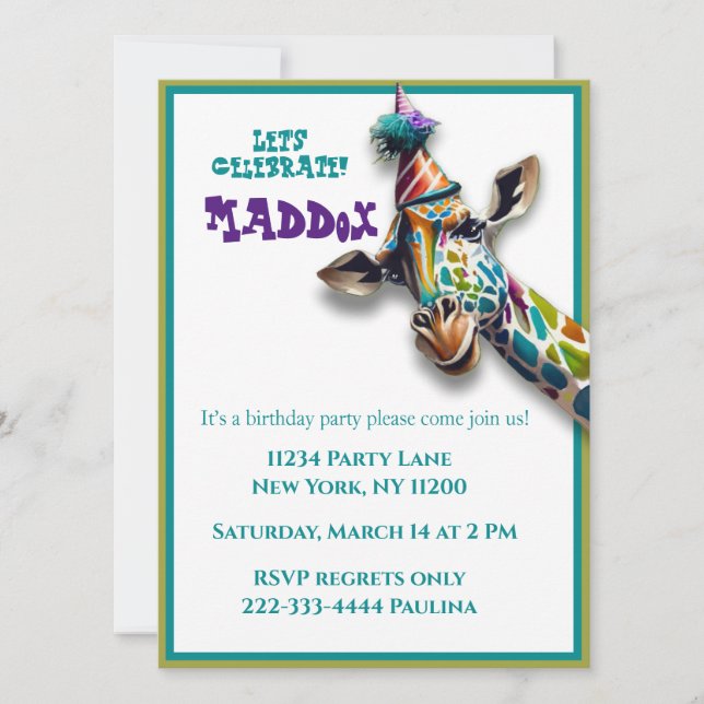 Aniversário de girafa infantil (Frente)