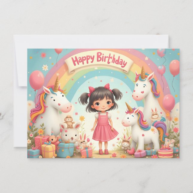 Aniversário de Menina com Unicórnios & Arco-íris (Frente)