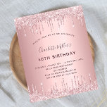 Aniversário de rosa de orçamento empoeirado cor-de<br><div class="desc">Um convite moderno, na moda e glamouroso para a 50ª festa de aniversário (ou qualquer idade) da mulher. Um rosa empoeirado, cor-de-rosa, fundo metálico de aparência falsa, com pingar falso, pintura pingando. O nome é escrito com um moderno e escuro, rosa dourado, escrito com letra de estilo manuscrito. Personalize e...</div>